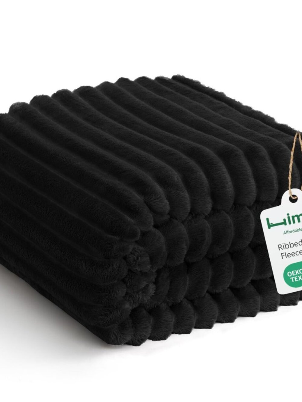 Black Throw Blanket for Couch, 300GSM Ribbed Fleece, 50 x 60 Inches